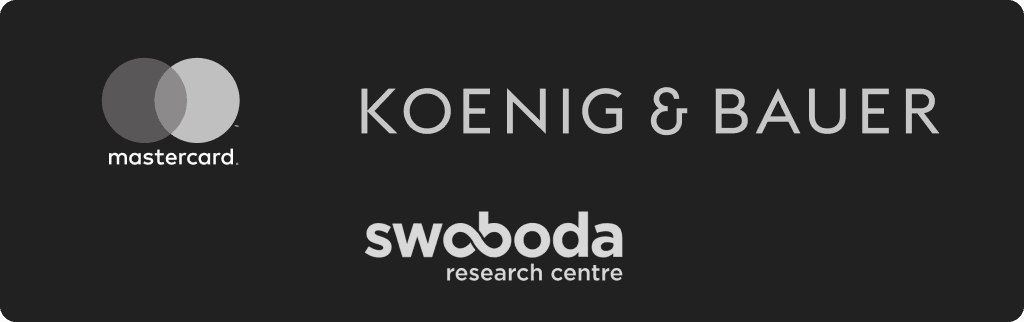 Partner logos: Mastercard, Koenig & Bauer, and Swoboda Research Centre.